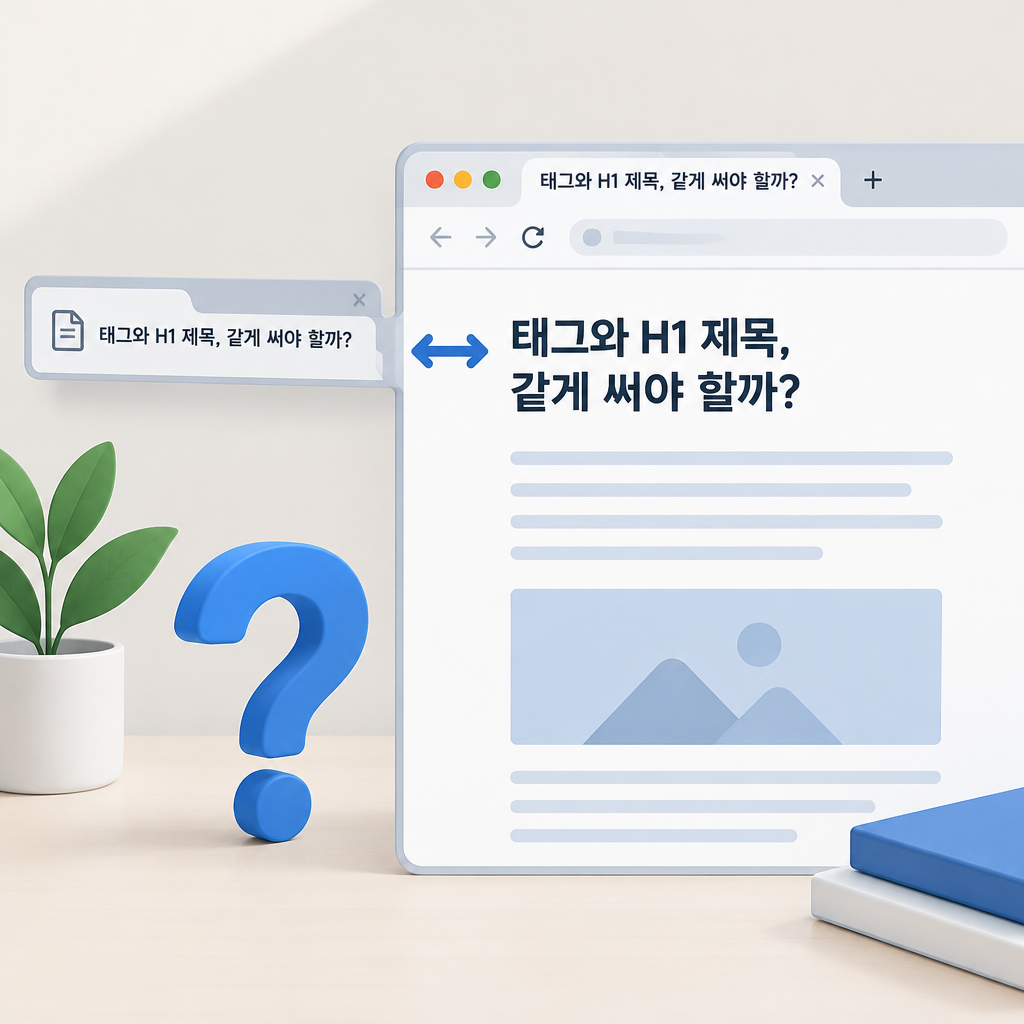 AI 생성 설명 이미지: AI답변노출 AI SGAEO | title 태그와 H1 제목, 같게 써야 할까?