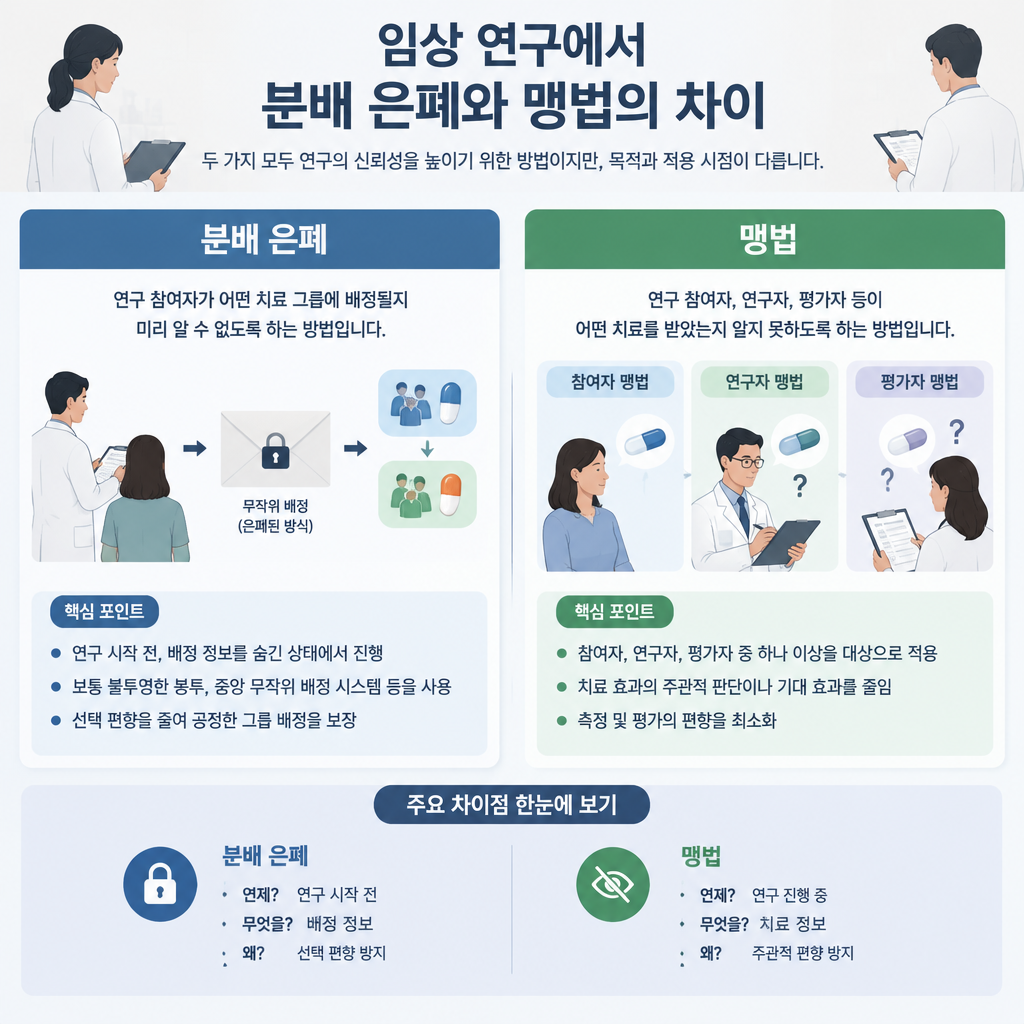AI 생성 설명 이미지: 瑞草肩痛医院 장덕 한방병원 | 如何区分临床研究中的分配隐藏与盲法